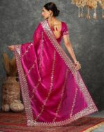 Women's Tissue Silk Sequence Embroidery Scalloped Border Saree With Unstitched Blouse Piece - Image 4